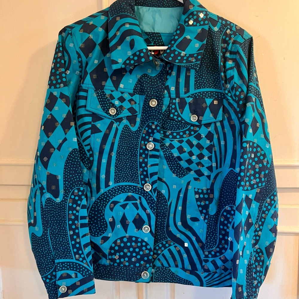 REDD Turquoise Patterned Sequin Jacket size 6